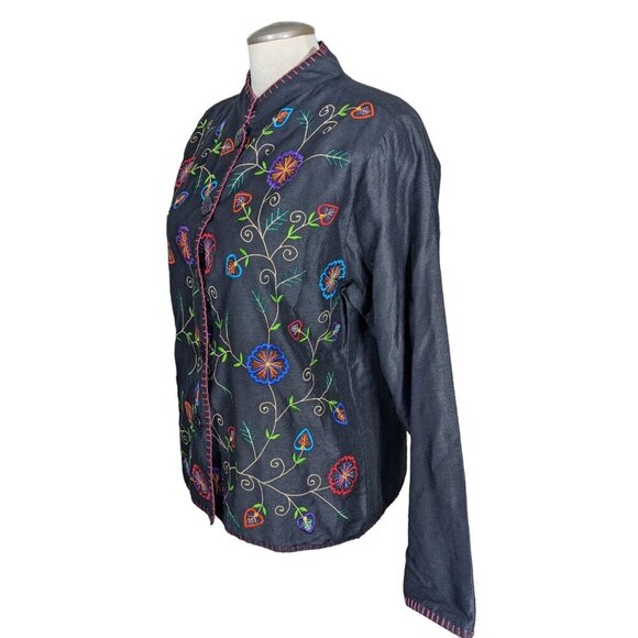 Vintage Womens Silk Blend Jacket Size Large Art to Wear Black Embroidered Floral - Picture 5 of 7